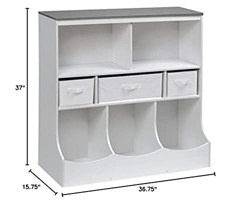 Badger Basket Combo Bin Toy Storage Unit and Book Shelf for Kids with 3 Baskets - White/Gray