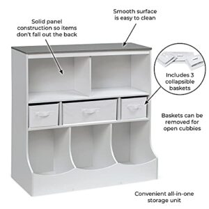 Badger Basket Combo Bin Toy Storage Unit and Book Shelf for Kids with 3 Baskets - White/Gray