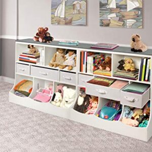 Badger Basket Combo Bin Toy Storage Unit and Book Shelf for Kids with 3 Baskets - White/Gray