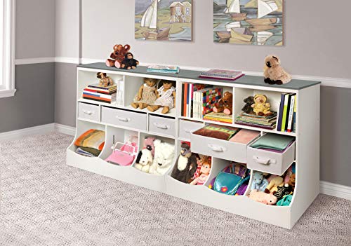 Badger Basket Combo Bin Toy Storage Unit and Book Shelf for Kids with 3 Baskets - White/Gray