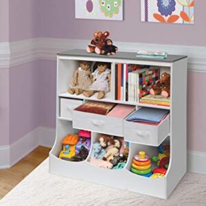 Badger Basket Combo Bin Toy Storage Unit and Book Shelf for Kids with 3 Baskets - White/Gray