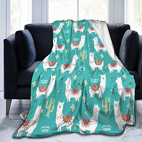 JASMODER Throw Blanket Alpaca Llama and Cactus Soft Microfiber Lightweight Cozy Warm Blankets for Couch Bedroom Living Room