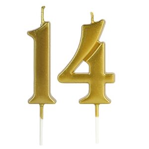 gold 14th & 41st number birthday candles for cake topper, number 14 41 glitter premium candle party anniversary celebration decoration for kids women or men