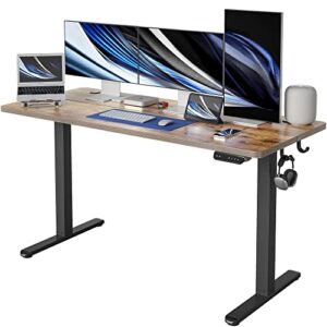 fezibo height adjustable electric standing desk, 63 x 24 inches stand up table, sit stand home office desk with splice board, black frame/rustic brown top