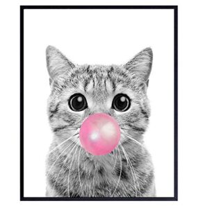 cat wall decor – tabby cat – cute cat wall art – room decoration for girls bedroom, kids room, living room, nursery – cat lover gifts for women – adorable pink girly kitty, pussycat, kitten print