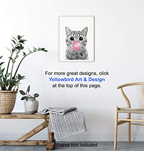 Cat Wall Decor - Tabby Cat - Cute Cat Wall Art - Room Decoration for Girls Bedroom, Kids Room, Living Room, Nursery - Cat Lover Gifts for Women - Adorable Pink Girly Kitty, Pussycat, Kitten Print