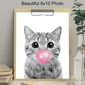 Cat Wall Decor - Tabby Cat - Cute Cat Wall Art - Room Decoration for Girls Bedroom, Kids Room, Living Room, Nursery - Cat Lover Gifts for Women - Adorable Pink Girly Kitty, Pussycat, Kitten Print