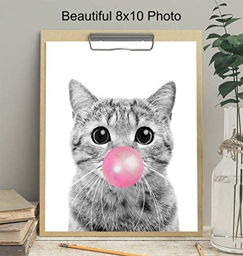 Cat Wall Decor - Tabby Cat - Cute Cat Wall Art - Room Decoration for Girls Bedroom, Kids Room, Living Room, Nursery - Cat Lover Gifts for Women - Adorable Pink Girly Kitty, Pussycat, Kitten Print