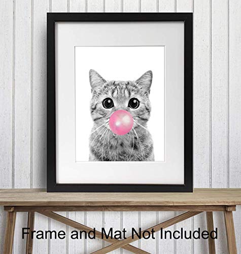 Cat Wall Decor - Tabby Cat - Cute Cat Wall Art - Room Decoration for Girls Bedroom, Kids Room, Living Room, Nursery - Cat Lover Gifts for Women - Adorable Pink Girly Kitty, Pussycat, Kitten Print