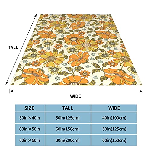 Tawetori Retro 70s Style Blossom Blanket Soft Throw Blanket Lightweight Flannel Halloween Blankets for Sofa Couch Bed Office Travel Camping 80inchX60inch Black