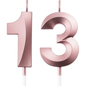 bbto 13th birthday candles cake numeral candles happy birthday cake topper decoration for birthday party wedding anniversary celebration supplies (rose gold)