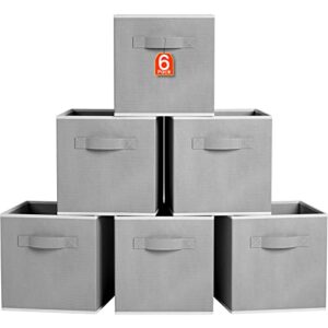 storage cubes, 13×13 cube storage bins (6 pack), foldable fabric storage cube basket bins wiht dual handles, collapsible storage bins for clothes, toys, closet, shelves (grey)