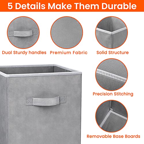 Storage Cubes, 13x13 Cube Storage Bins (6 Pack), Foldable Fabric Storage Cube Basket Bins wiht Dual Handles, Collapsible Storage Bins for Clothes, Toys, Closet, Shelves (Grey)