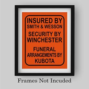 "Insured By Smith & Wesson"-Funny Pro Guns Wall Art -8 x 10" Modern Gun Sign Replica Print-Ready to Frame. Perfect Home-Office-Hunting Lodge-Gun Shop Decor. Great Gift for S&W-Winchester-Kubota Fans!