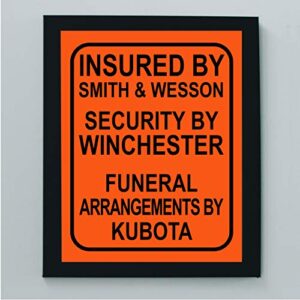 "Insured By Smith & Wesson"-Funny Pro Guns Wall Art -8 x 10" Modern Gun Sign Replica Print-Ready to Frame. Perfect Home-Office-Hunting Lodge-Gun Shop Decor. Great Gift for S&W-Winchester-Kubota Fans!