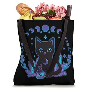 Cute Witchy Black Cat Crystal Alchemy Kawaii Pastel Goth Tote Bag