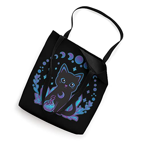 Cute Witchy Black Cat Crystal Alchemy Kawaii Pastel Goth Tote Bag