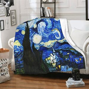 lianmei van gogh the starry night flannel fleece throw blanket soft cozy warm bed blanket for kids adults all season fluffy fleece blanket for couch bed sofa chair fall nap travel camp 50 x 60 in