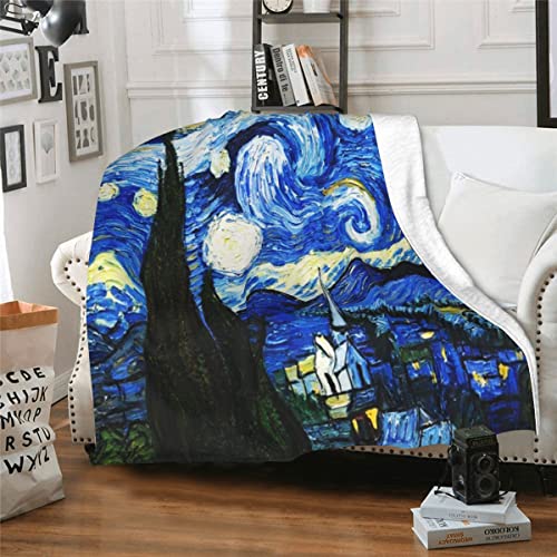 Lianmei Van Gogh The Starry Night Flannel Fleece Throw Blanket Soft Cozy Warm Bed Blanket for Kids Adults All Season Fluffy Fleece Blanket for Couch Bed Sofa Chair Fall Nap Travel Camp 50 x 60 in