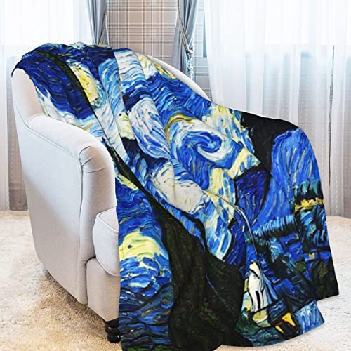 Lianmei Van Gogh The Starry Night Flannel Fleece Throw Blanket Soft Cozy Warm Bed Blanket for Kids Adults All Season Fluffy Fleece Blanket for Couch Bed Sofa Chair Fall Nap Travel Camp 50 x 60 in