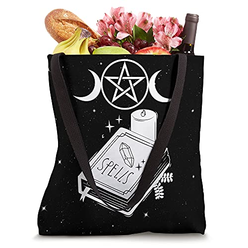 Witch's Triple Moon Pentacle Pagan Spellbook Tote Bag