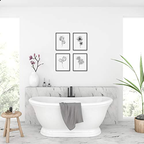 Brooke & Vine Botanical Prints Wall Art - (UNFRAMED 8 x 10) Minimalist Black and White Boho Decor, Bohemian Living Room Bedroom Bathroom Entry Way Office (Black and White Florals)