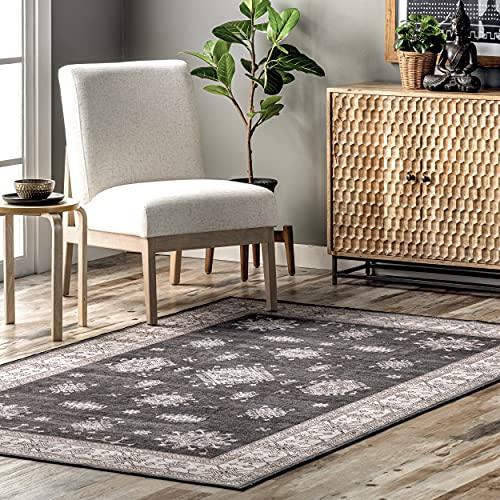 nuLOOM Mollie Machine Washable Traditional Border Area Rug, 5' x 8', Charcoal