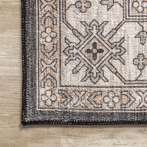 nuLOOM Mollie Machine Washable Traditional Border Area Rug, 5' x 8', Charcoal