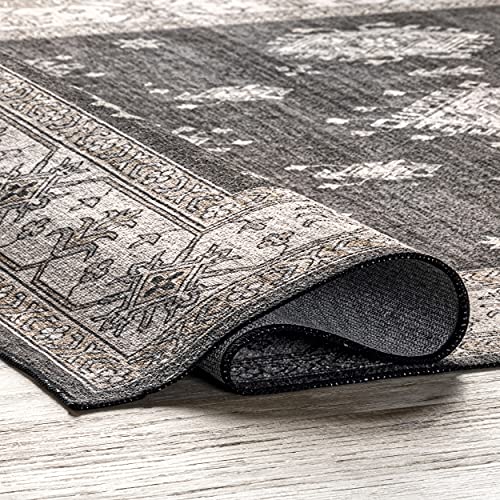 nuLOOM Mollie Machine Washable Traditional Border Area Rug, 5' x 8', Charcoal