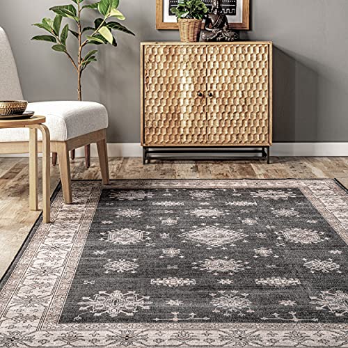 nuLOOM Mollie Machine Washable Traditional Border Area Rug, 5' x 8', Charcoal