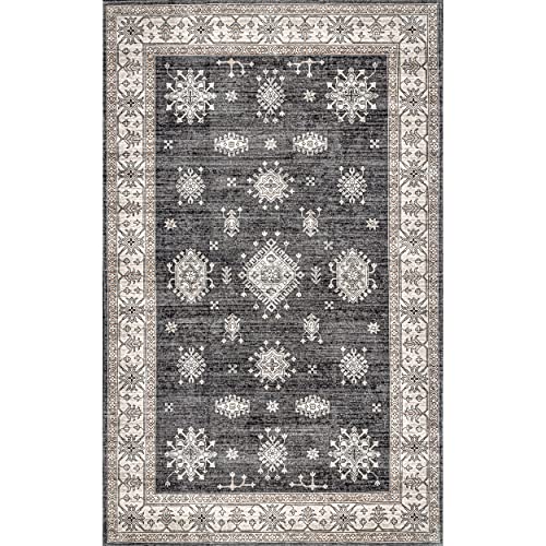 nuLOOM Mollie Machine Washable Traditional Border Area Rug, 5' x 8', Charcoal