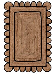 royal arts & crafts 2×3,3×5,4×6,5×7,6×9,8×10,9×12 black color scalloped design jute rug kitchen rug/patio rug/hallway rug/entryway rug/outdoor rug (4×6 ft area rug)