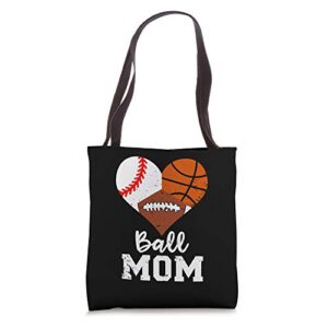 ball mom funny baseball football basketball mom tote bag