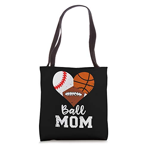 Ball Mom Funny Baseball Football Basketball Mom Tote Bag