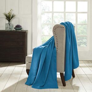 superior cotton waffle throw blanket, lightweight breathable bedding, for travel, dorm, apartment, or home, machine washable, ultra soft and cozy, all-season covering, twin, azure