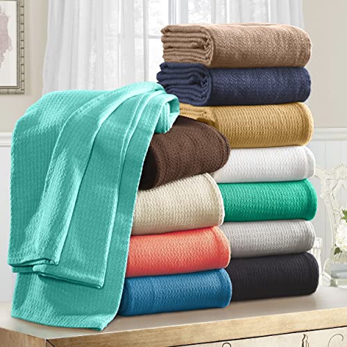 SUPERIOR Cotton Waffle Throw Blanket, Lightweight Breathable Bedding, for Travel, Dorm, Apartment, or Home, Machine Washable, Ultra Soft and Cozy, All-Season Covering, Twin, Azure