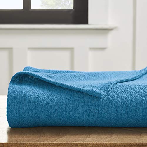 SUPERIOR Cotton Waffle Throw Blanket, Lightweight Breathable Bedding, for Travel, Dorm, Apartment, or Home, Machine Washable, Ultra Soft and Cozy, All-Season Covering, Twin, Azure