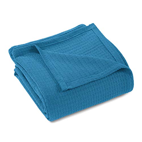 SUPERIOR Cotton Waffle Throw Blanket, Lightweight Breathable Bedding, for Travel, Dorm, Apartment, or Home, Machine Washable, Ultra Soft and Cozy, All-Season Covering, Twin, Azure