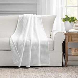 lush decor solid kantha pick stitch yarn dyed cotton woven throw blanket, 60″ x 50″, off-white