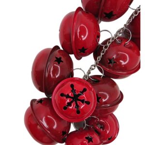 Needzo Red Jingle Bell Cluster for Door Knob Hanging Decoration, Ring in The Holiday Winter Season, Santa's Sleigh Bells with Snowflakes and Star Cutout Christmas Features, 12 inches