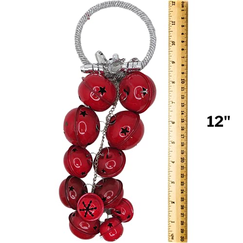 Needzo Red Jingle Bell Cluster for Door Knob Hanging Decoration, Ring in The Holiday Winter Season, Santa's Sleigh Bells with Snowflakes and Star Cutout Christmas Features, 12 inches