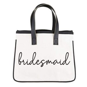 santa barbara design studio tote bag wedding collection black and white 100% cotton canvas with genuine leather handles, small, bridesmaid