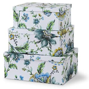 soul & lane breezy bloom floral storage boxes with lid – set of 3: home décor memories cartons, nesting decorative photo storage containers, flower paperboard keepsake bins, cardboard file boxes