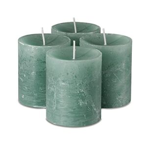 spaas rustic green pillar candles – 2.7″ x 3″ decorative candles set of 4 – clean burning and dripless unscented rustic pillar candles for home decorations, wedding decor, party, spa restaurant