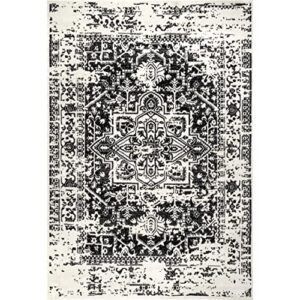 nuloom jordana vintage distressed medallion area rug, 8′ x 10′, black and white