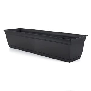 The HC Companies 30 Inch Eclipse Window Planter - Indoor Outdoor Rectangular Plant Pot with Removable Saucer for Flowers, Herbs, Black