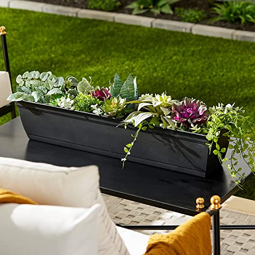 The HC Companies 30 Inch Eclipse Window Planter - Indoor Outdoor Rectangular Plant Pot with Removable Saucer for Flowers, Herbs, Black