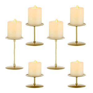 Golden Cylindrical Candle Holder Set (6 Piece Set) Metal Candle Holder Holder, Used for Table Decoration, Home Decoration, Wedding