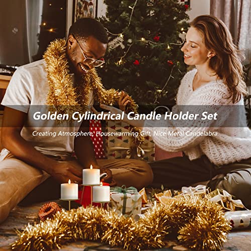 Golden Cylindrical Candle Holder Set (6 Piece Set) Metal Candle Holder Holder, Used for Table Decoration, Home Decoration, Wedding