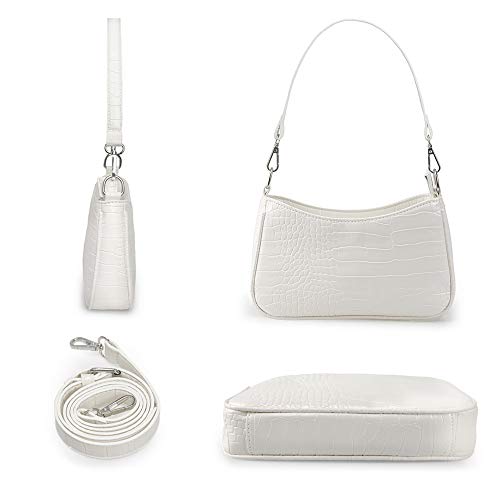 Small Shoulder Bag - With Two Removable Straps Retro Classic Clutch Purse Tote Handbags for Woman (White)